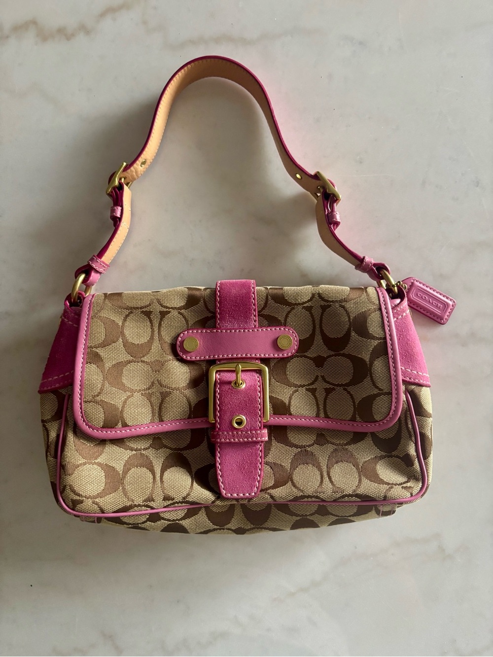 Vintage Y2K Coach 1482 Pink Signature Soho Buckle Shoulder Bag 2005